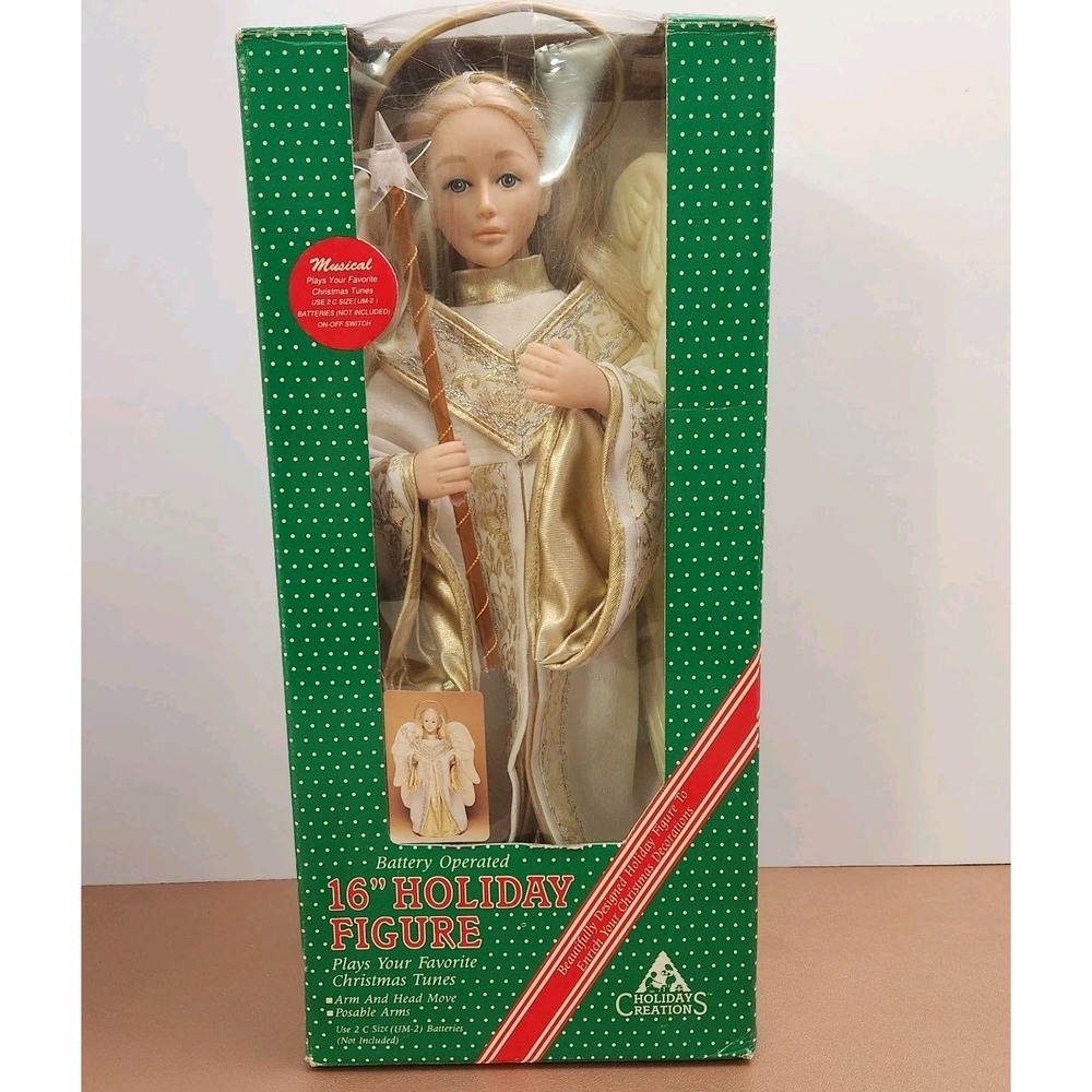 Holiday Creations Vtg Animated Music Christmas Angel 16" blonde blue eyes Noel
